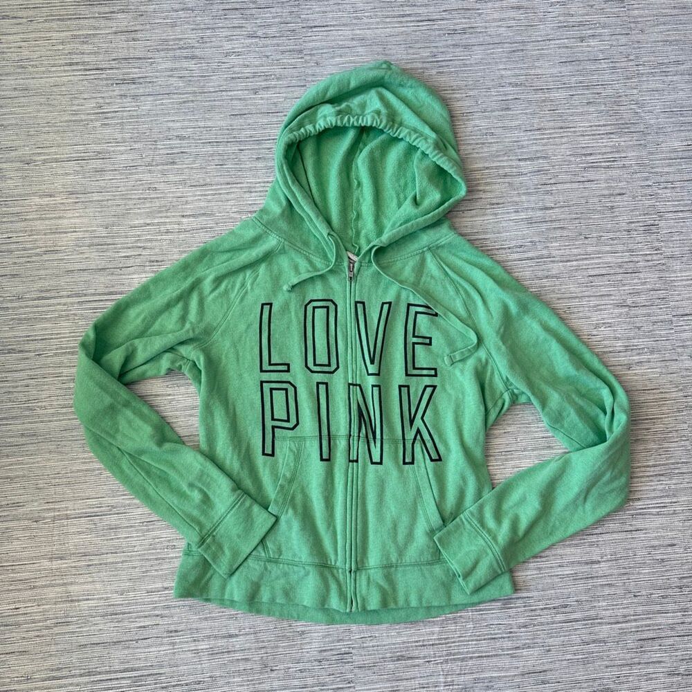 Vintage Victoria's Secret PINK Mint Green Full-Zip Hoodie Size Large